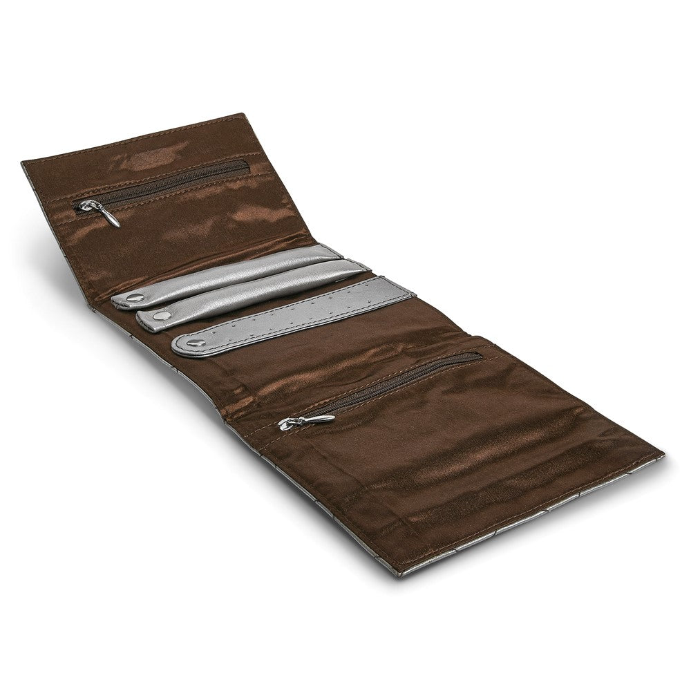 JF Silver Leather Satin Lined Magnetic Closure Quilted Jewelry Folder