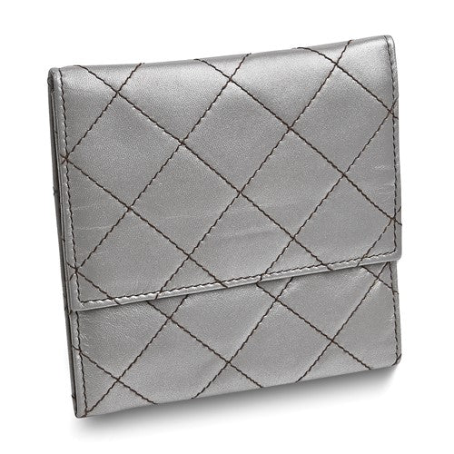 JF Silver Leather Satin Lined Magnetic Closure Quilted Jewelry Folder