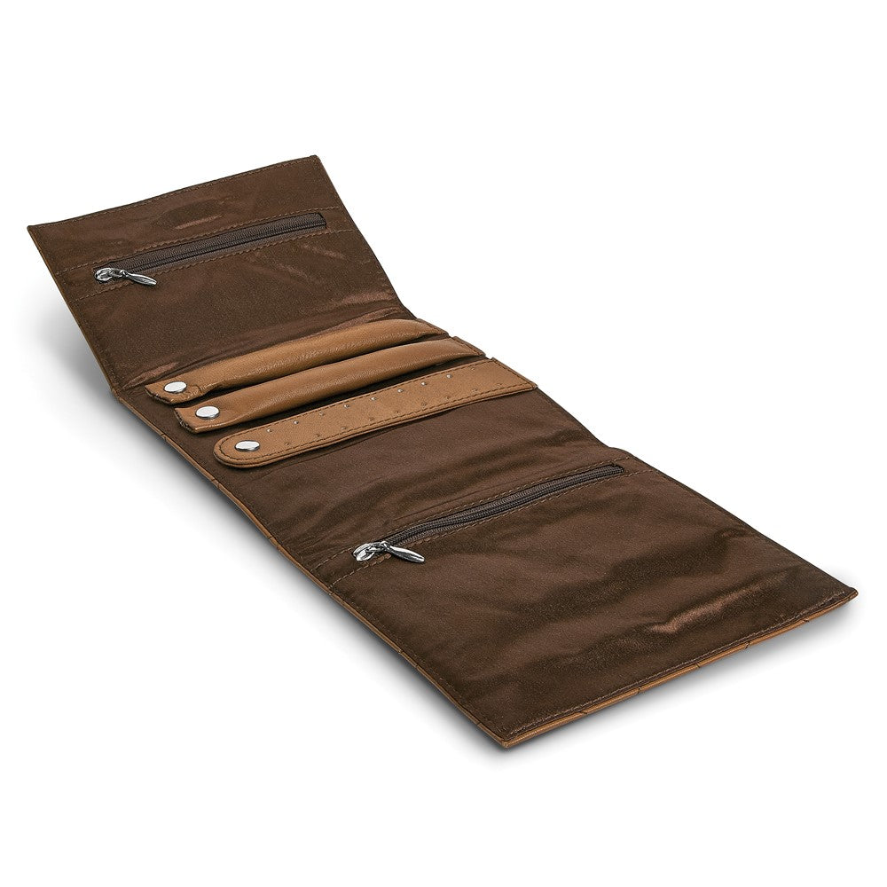 JF Tan Leather Satin Lined Magnetic Closure Quilted Jewelry Folder