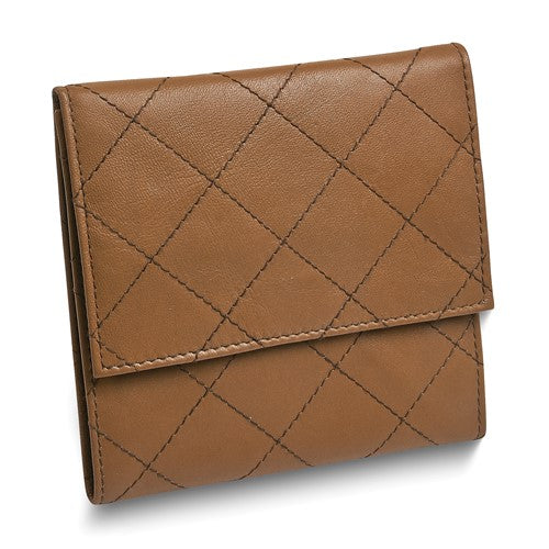 JF Tan Leather Satin Lined Magnetic Closure Quilted Jewelry Folder