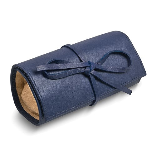 JP Blue Leather Tie Jewelry Roll with Removable Zippered Pouch