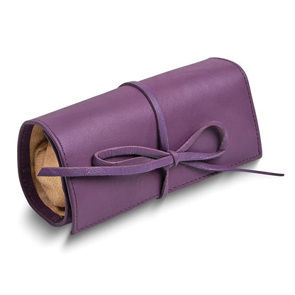 JP Purple Leather Tie Jewelry Roll with Removable Zippered Pouch