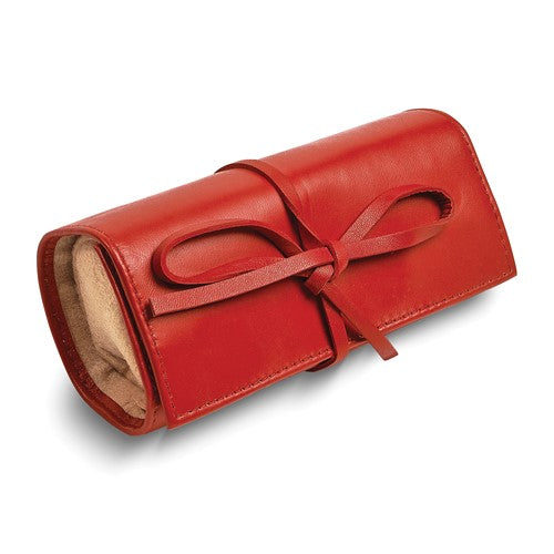 JP Red Leather Tie Jewelry Roll with Removable Zippered Pouch