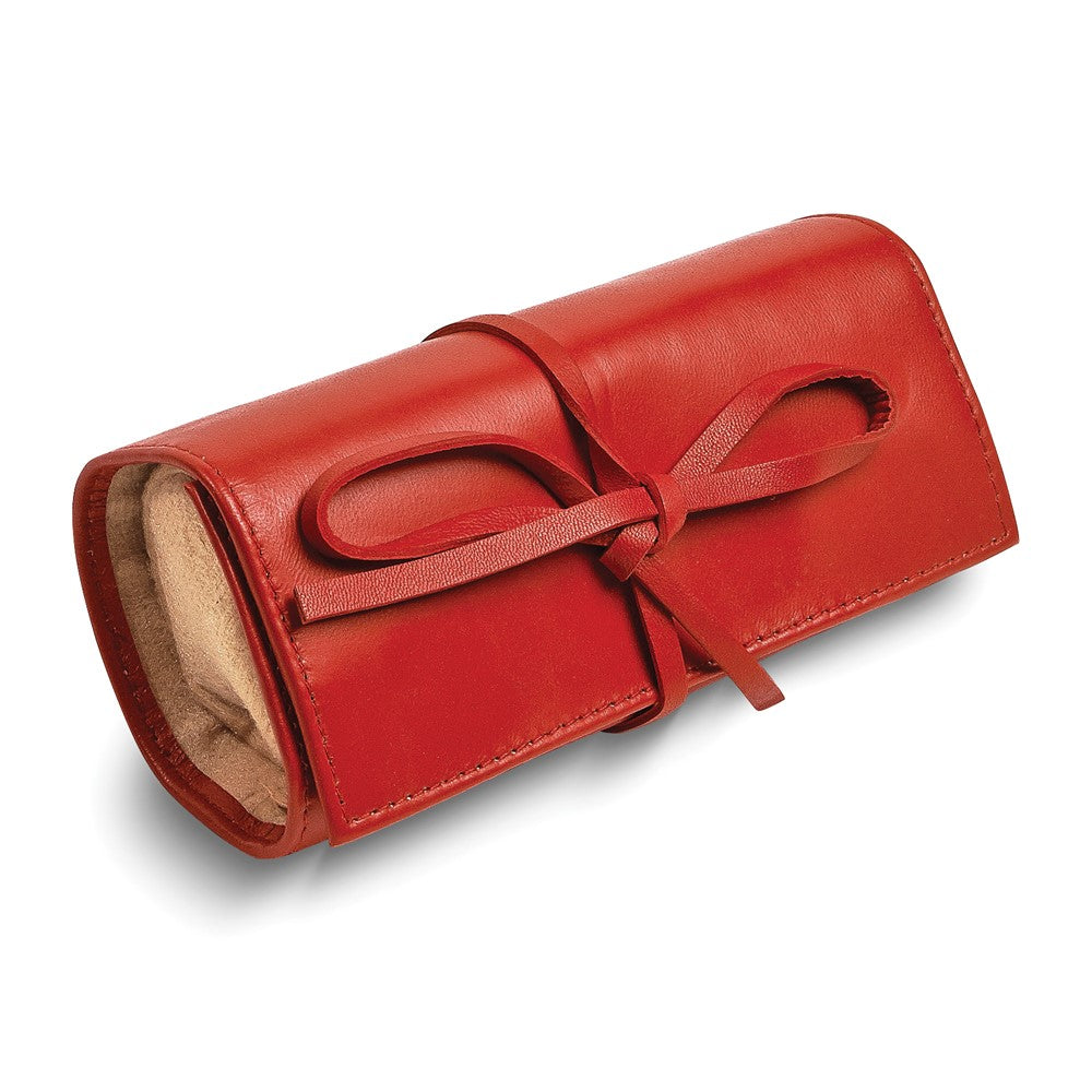 JP Red Leather Tie Jewelry Roll with Removable Zippered Pouch