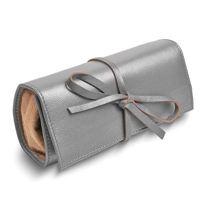 JP Silver Leather Tie Jewelry Roll with Removable Zippered Pouch