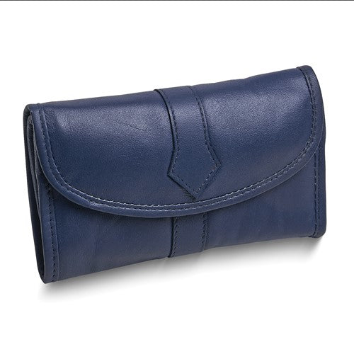 JC Blue Leather Snap Closure Trifold Jewelry Clutch