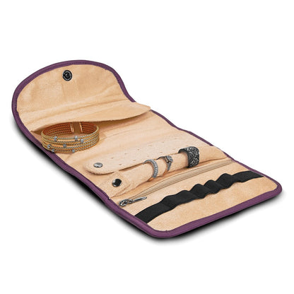 JC Purple Leather Snap Closure Trifold Jewelry Clutch