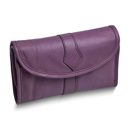 JC Purple Leather Snap Closure Trifold Jewelry Clutch
