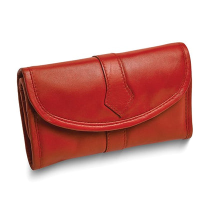 JC Red Leather Snap Closure Trifold Jewelry Clutch