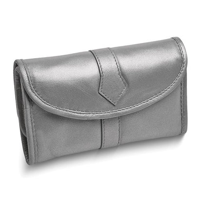 JC Silver Leather Snap Closure Trifold Jewelry Clutch