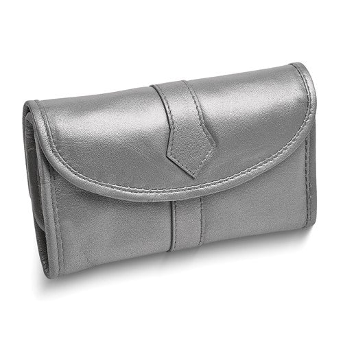JC Silver Leather Snap Closure Trifold Jewelry Clutch
