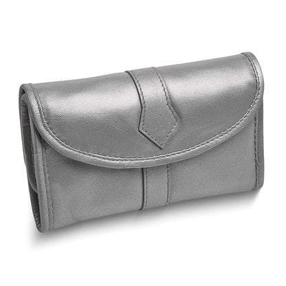 JC Silver Leather Snap Closure Trifold Jewelry Clutch