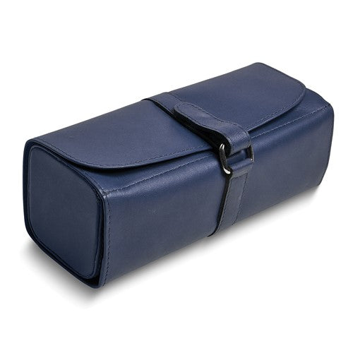 JP Blue Leather Snap Strap Large Jewelry Roll with Watch/Bracelet Pillow