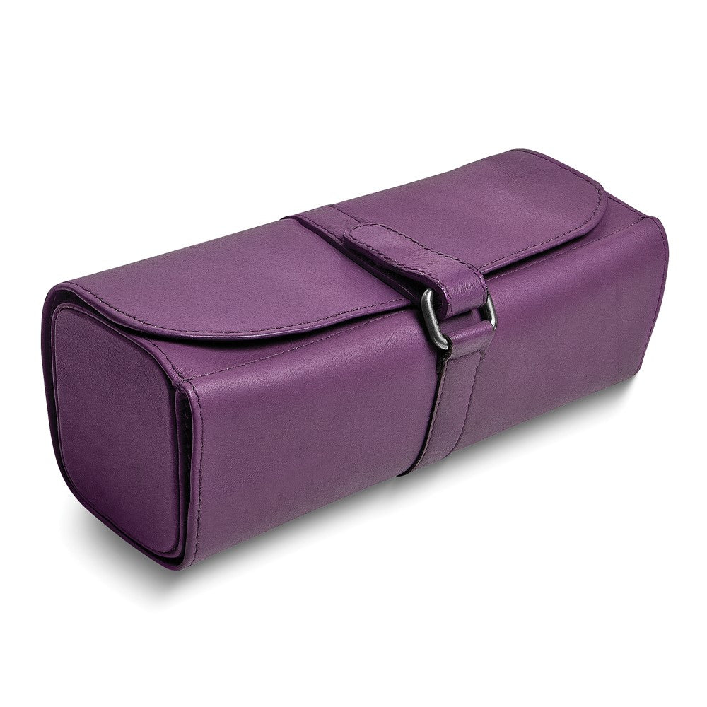 JP Purple Leather Snap Strap Large Jewelry Roll with Watch/Bracelet Pillow