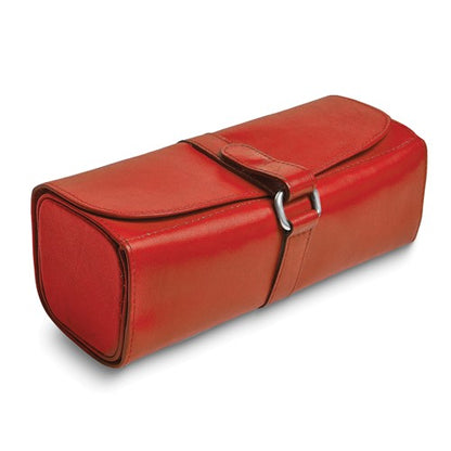JP Red Leather Snap Strap Large Jewelry Roll with Watch/Bracelet Pillow