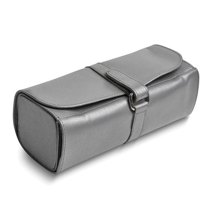 JP Silver Leather Snap Strap Large Jewelry Roll with Watch/Bracelet Pillow