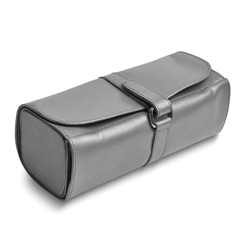 JP Silver Leather Snap Strap Large Jewelry Roll with Watch/Bracelet Pillow
