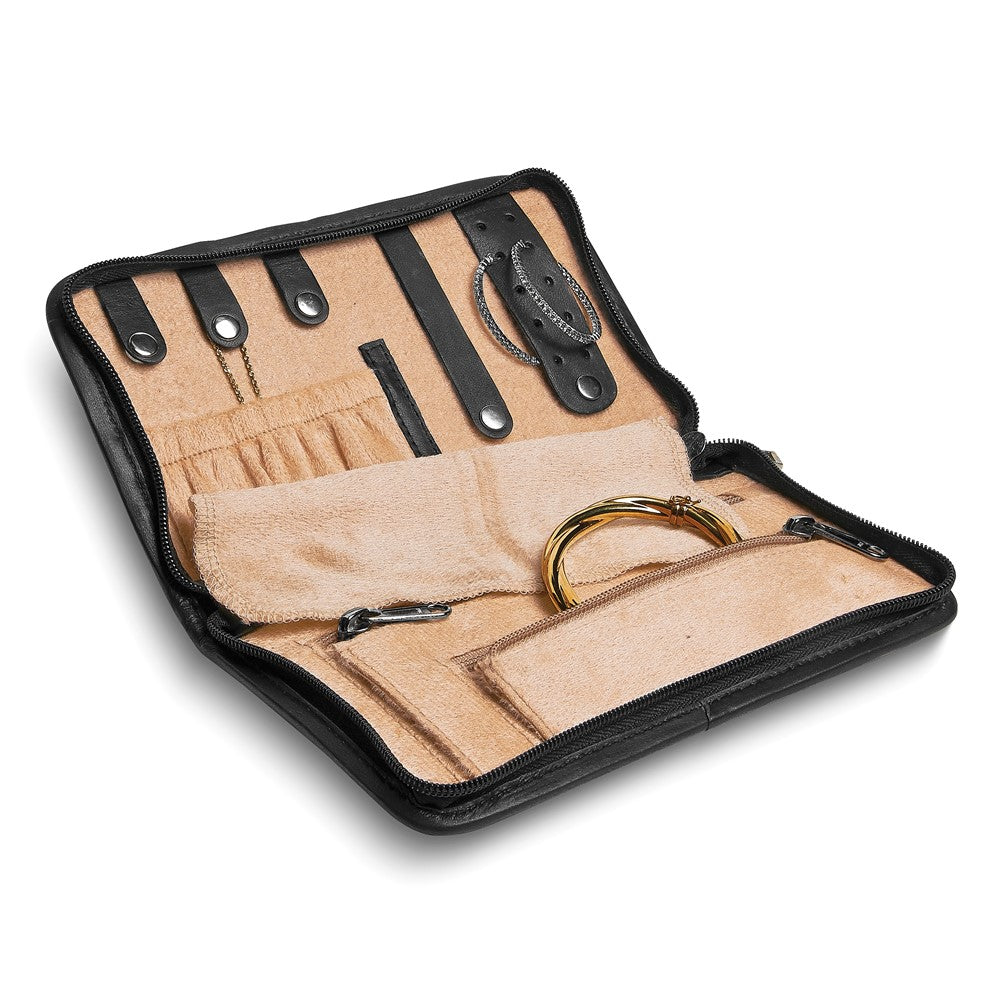 JP Black Leather Zip Around Jewelry Wallet