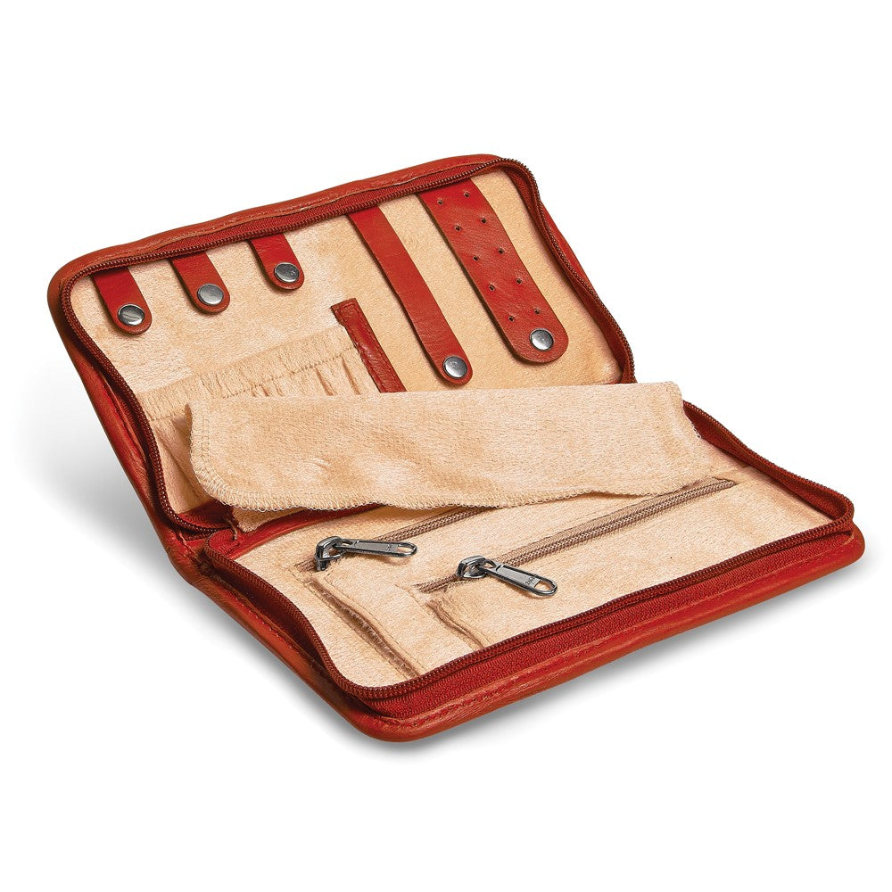 JW Red Leather Zip Around Jewelry Wallet