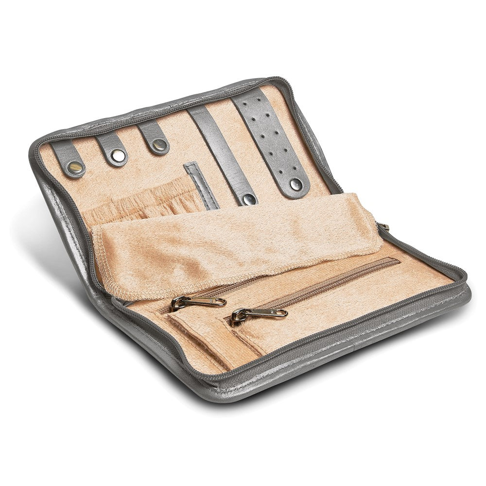 JW Silver Leather Zip Around Jewelry Wallet