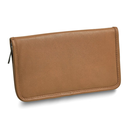 JW Tan Leather Zip Around Jewelry Wallet