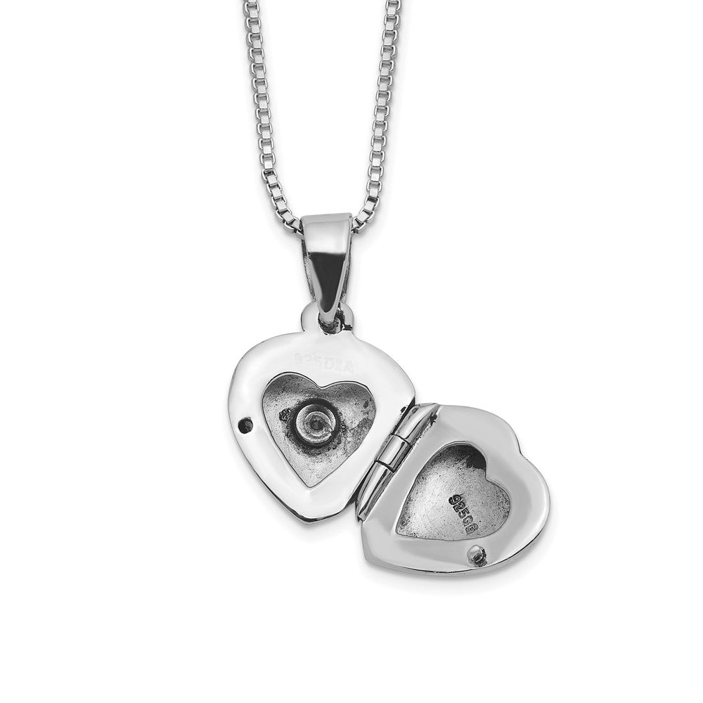 SSCZ Sterling Silver CZ Accent Heart Locket 14 inch Necklace with Pink Gift Pouch