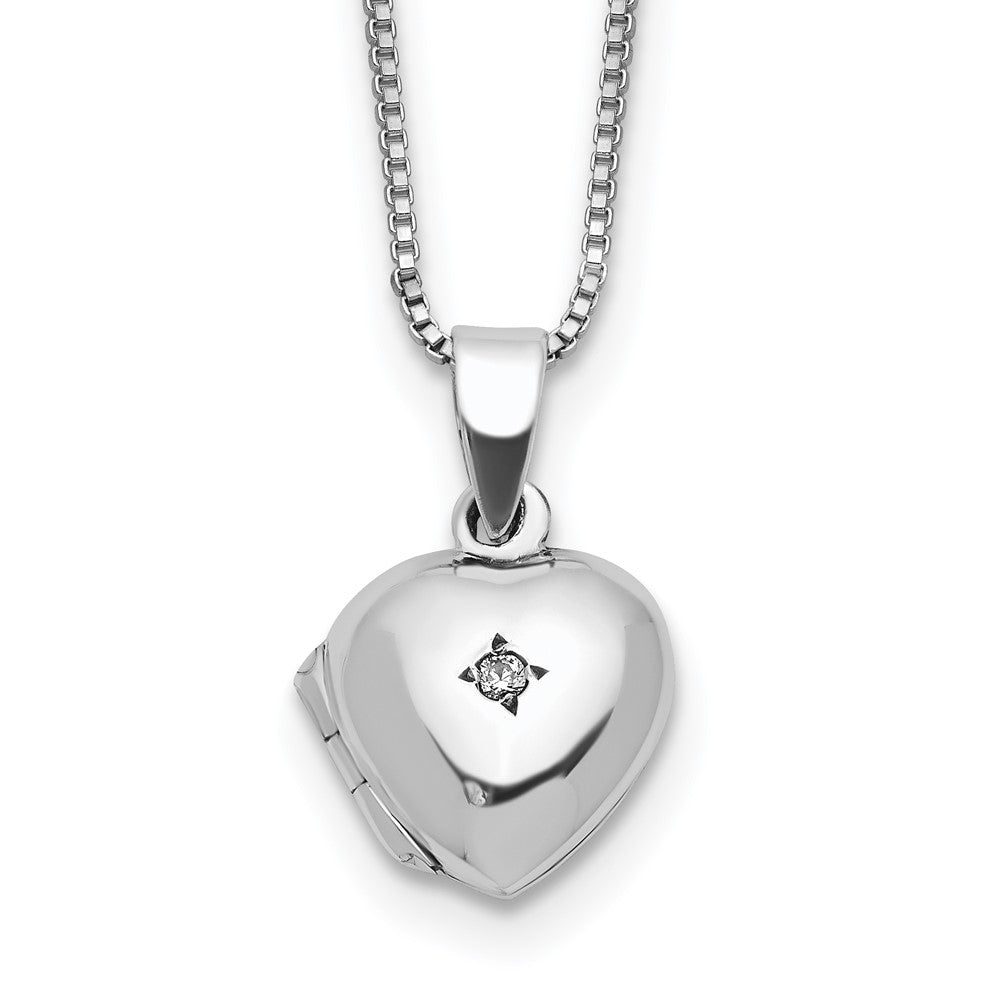 SSCZ Sterling Silver CZ Accent Heart Locket 14 inch Necklace with Pink Gift Pouch