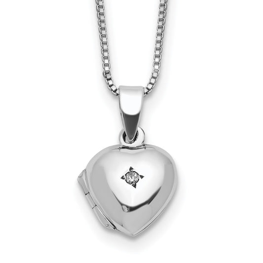 SSCZ Sterling Silver CZ Accent Heart Locket 14 inch Necklace with Pink Gift Pouch