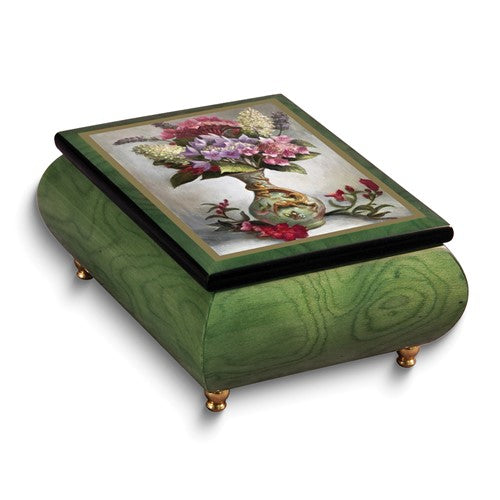 JB Artist Brenda Burke - Handcrafted High Gloss Finish The Little Dragon Vase (Plays Waltz of the Flowers) Wooden Music Box with Velvet Lining