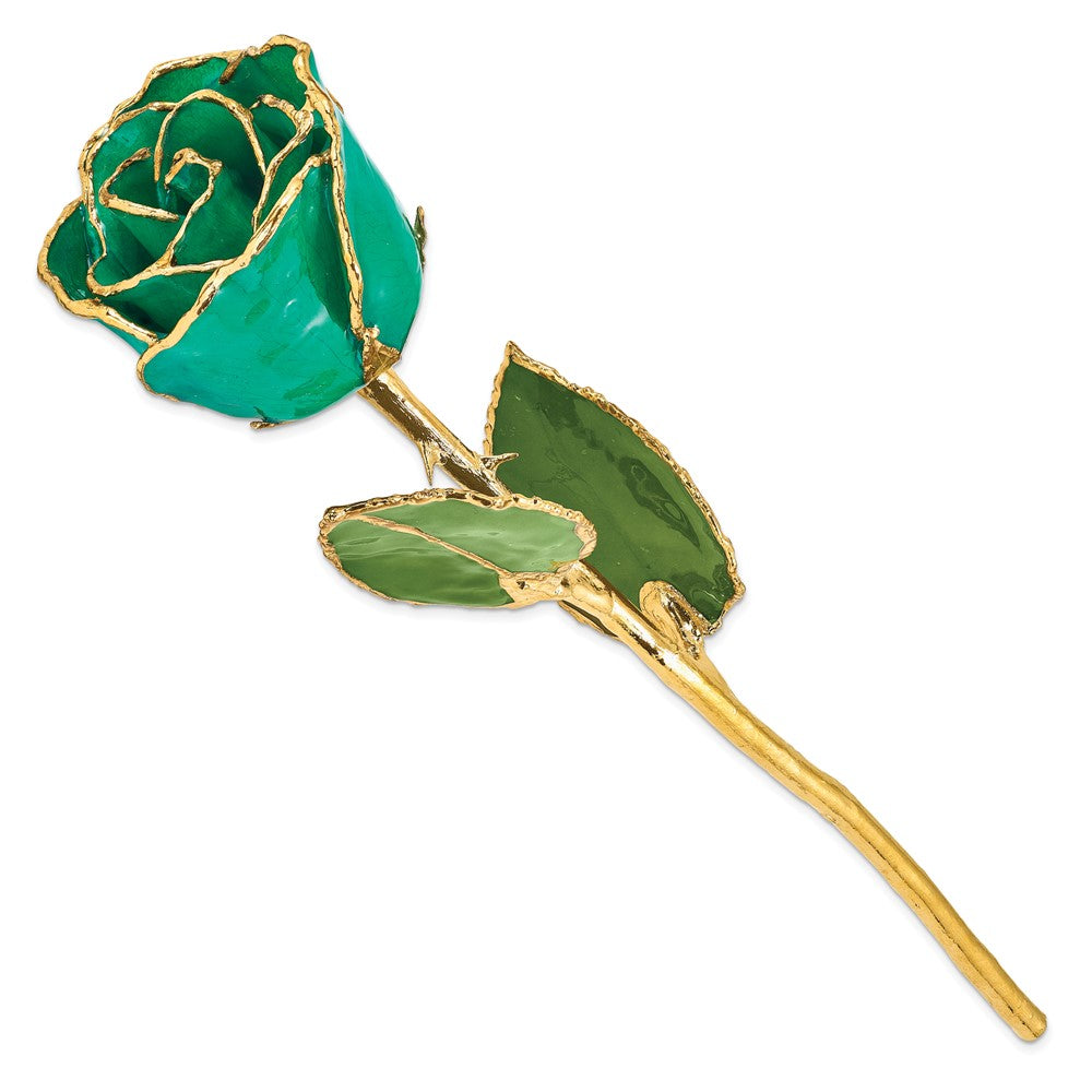 GR Lacquer Dipped Gold Trimmed Turquoise Green Real Rose