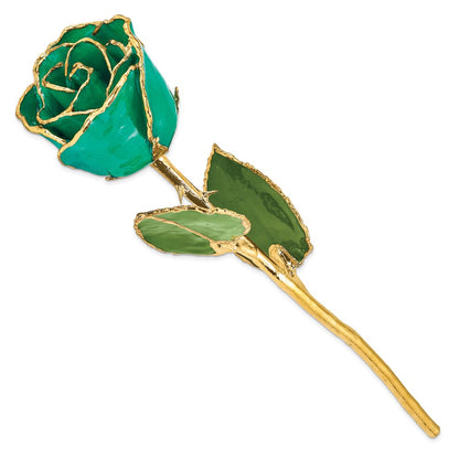 GR Lacquer Dipped Gold Trimmed Turquoise Green Real Rose