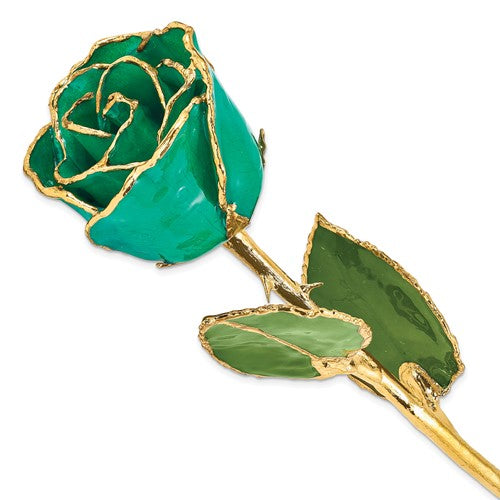 GR Lacquer Dipped Gold Trimmed Turquoise Green Real Rose