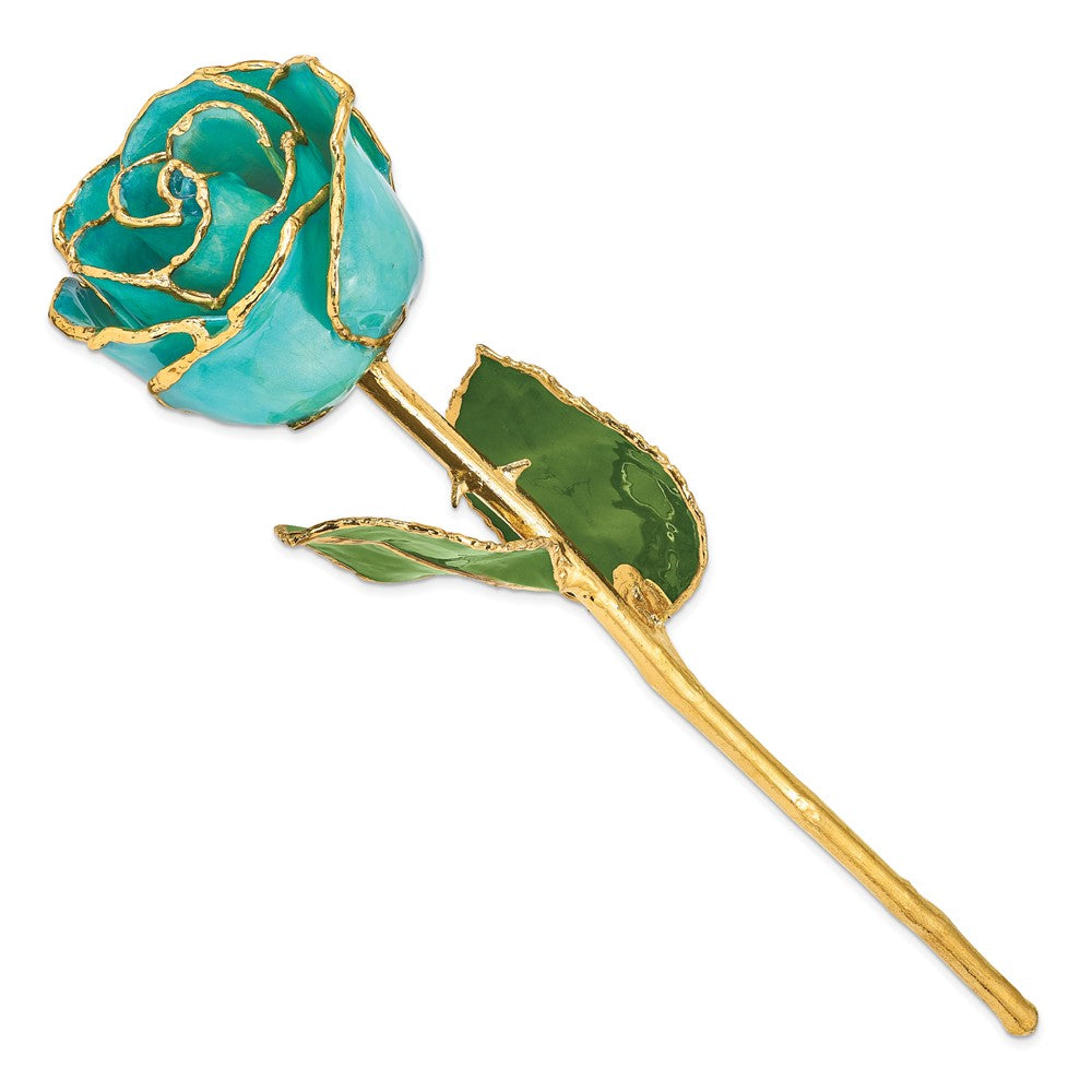 GR Lacquer Dipped Gold Trimmed Aqua Green Opalescent Real Rose