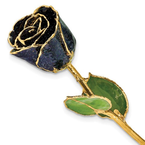GR Black Lacquer Dipped Gold Trimmed with Glitter Real Rose