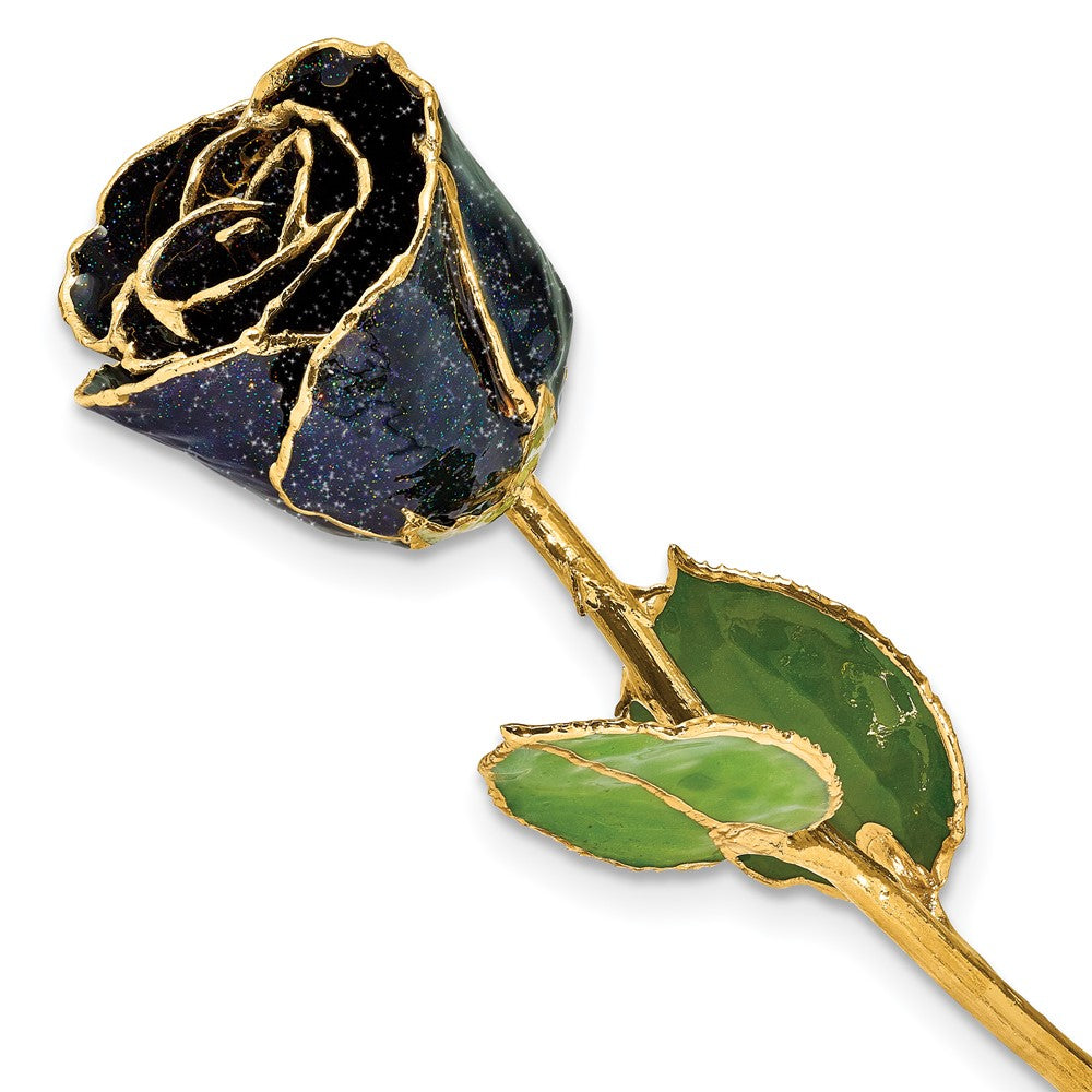 GR Black Lacquer Dipped Gold Trimmed with Glitter Real Rose