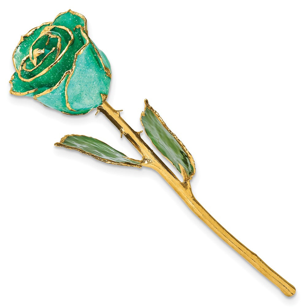 GR Monet Green Lacquer Dipped Gold Trimmed with Glitter Real Rose
