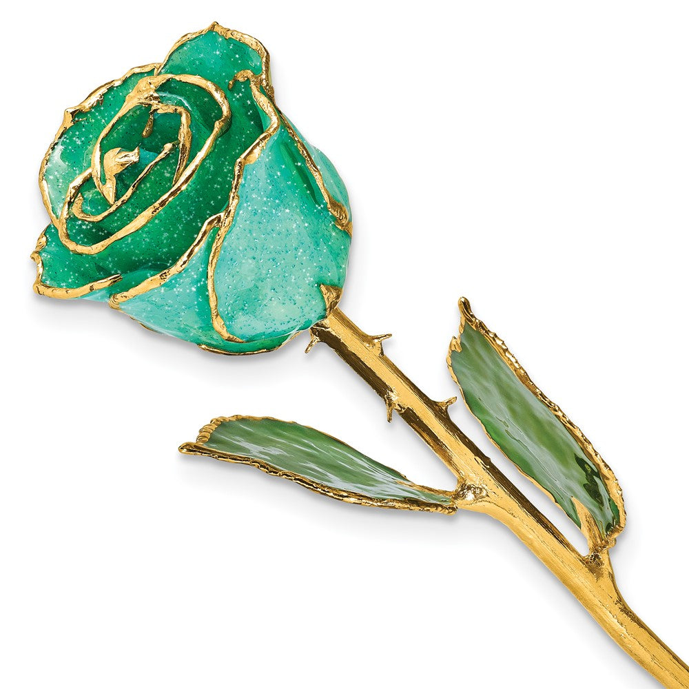 GR Monet Green Lacquer Dipped Gold Trimmed with Glitter Real Rose