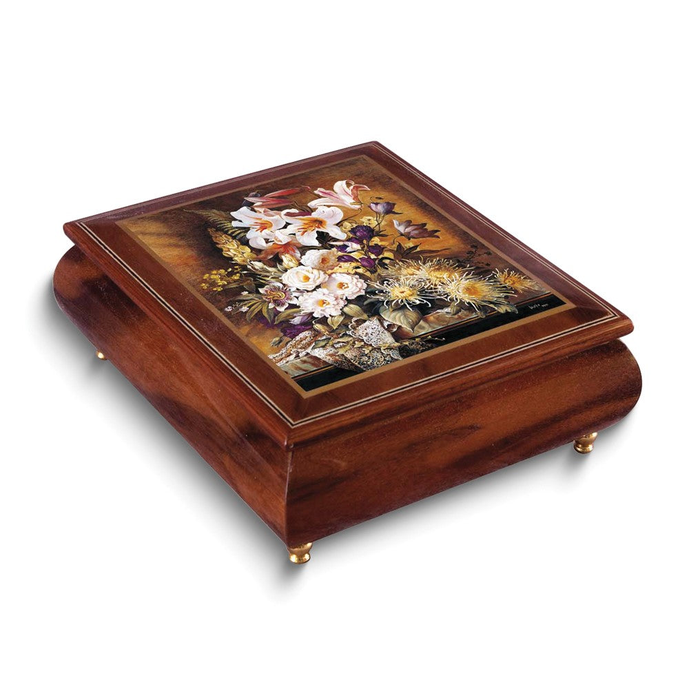JB Artist Brenda Burke Handcrafted High Gloss Finish White Glory Wooden Music Box with Velvet Lining