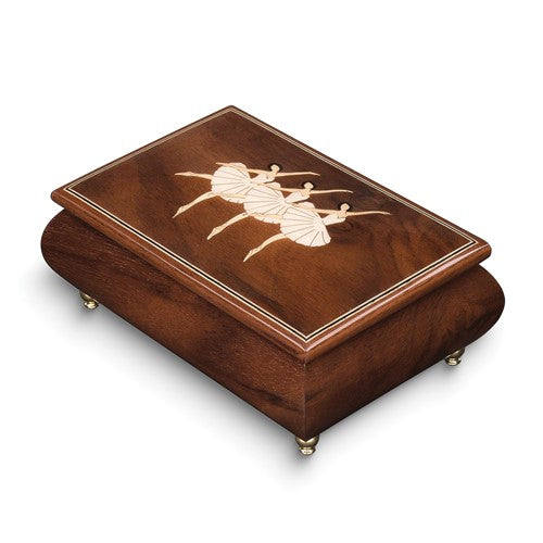JB Handcrafted High Gloss Finish Brown Dancers Inlay Wooden Music Box with Velvet Lining