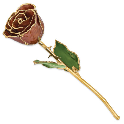 GR Lacquer Dipped Gold Trimmed Cinnamon Pearl Real Rose