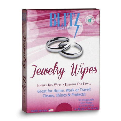 JC Blitz Package/30 Dry Disposable Jewelry Wipes for Gold, Silver, and Platinum