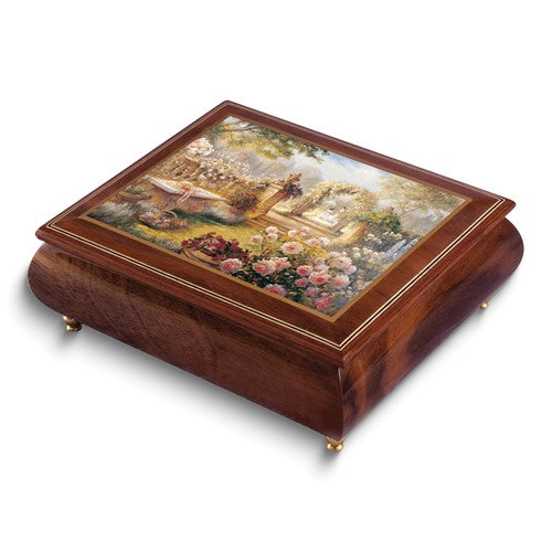 JB Artist Brenda Burke - Handcrafted High Gloss Finish Lisa's Garden (Plays Fur Elise) Wooden Music Box with Velvet Lining