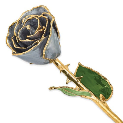 GR Lacquer Dipped Gold Trimmed Silver Moon Stone Real Rose