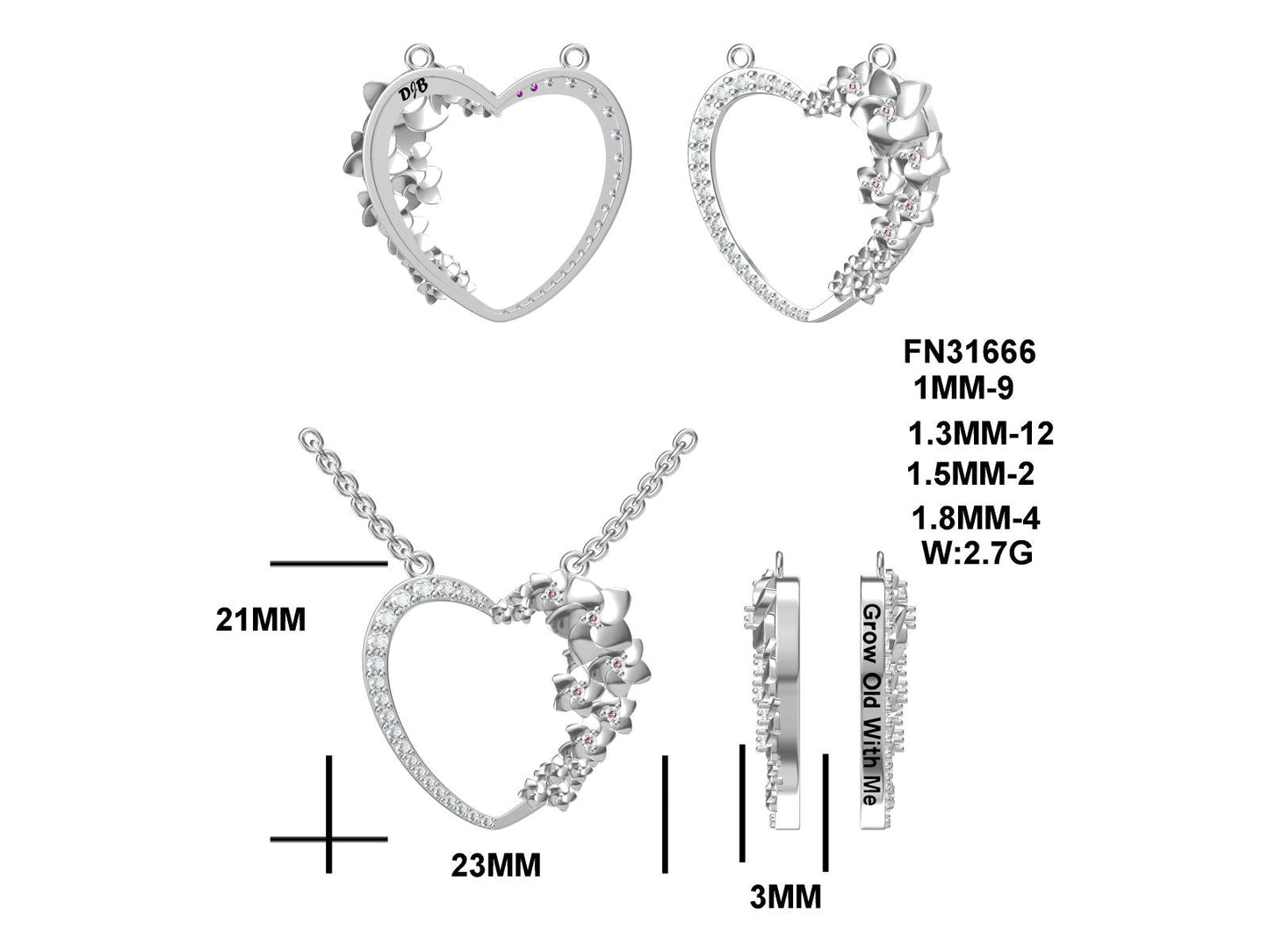 MS Grow Old With Me Heart Pendant | Rhodium Sterling Silver Plated | Lab Grown Sapphire Accents | Lasting Legacy Collection