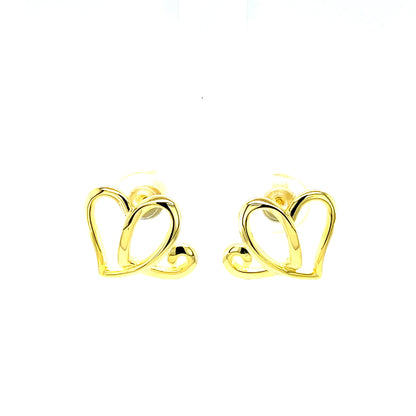 Two Hearts Earrings | 14KT Gold Plated Sterling Silver | Anniversary Heart