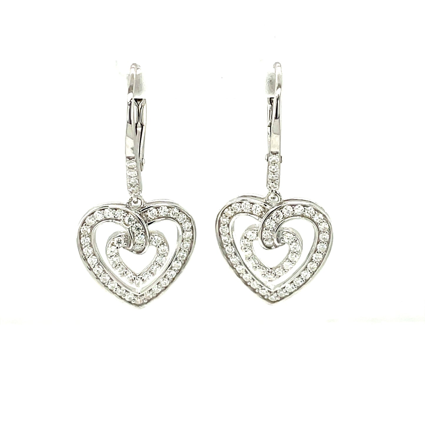 French Drop Accented Earrings | Platinum Plated Sterling Silver | Moissanite | Love's Embrace