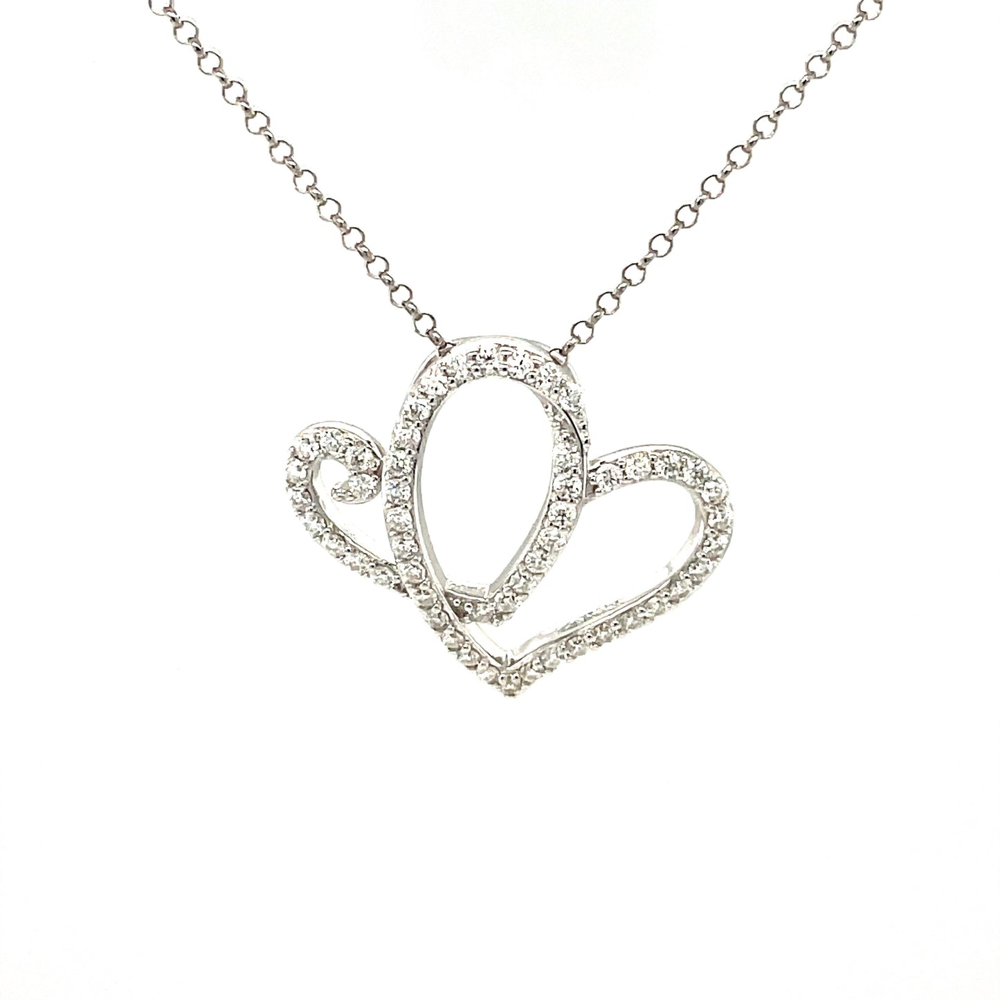 Two Hearts Pendant | Rhodium Plated Sterling Silver | Moissanite | Anniversary Heart