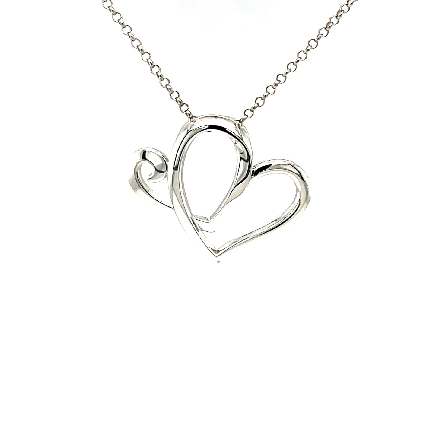 Two Hearts Pendant | Platinum Plated Sterling Silver | Anniversary Heart