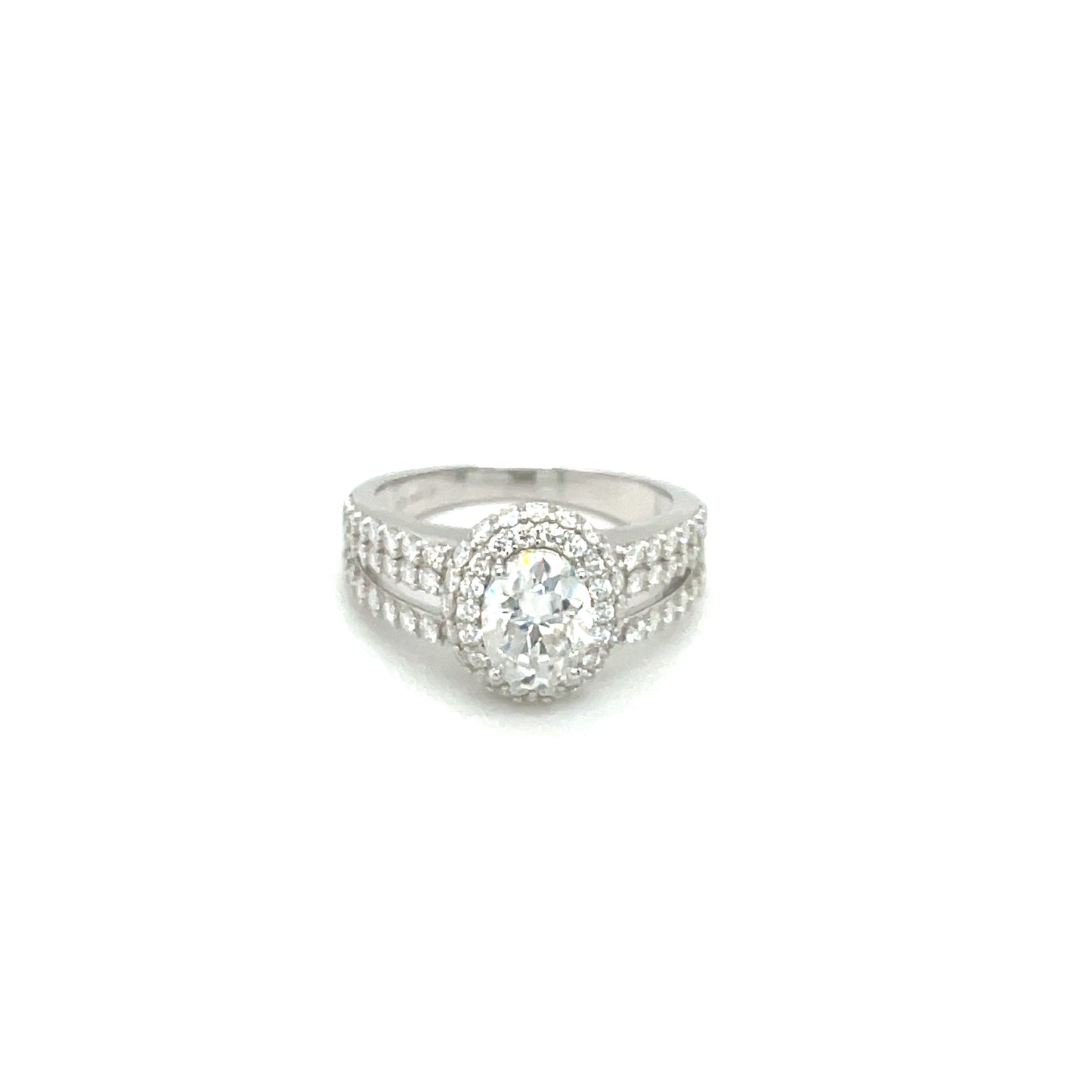 Oval Accented Ring 2CT | Rhodium Plated Sterling Silver | Moissanite | Through Thick & Thin