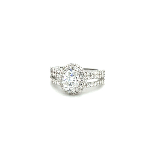 Oval Accented Ring 2CT | Rhodium Plated Sterling Silver | Moissanite | Through Thick & Thin